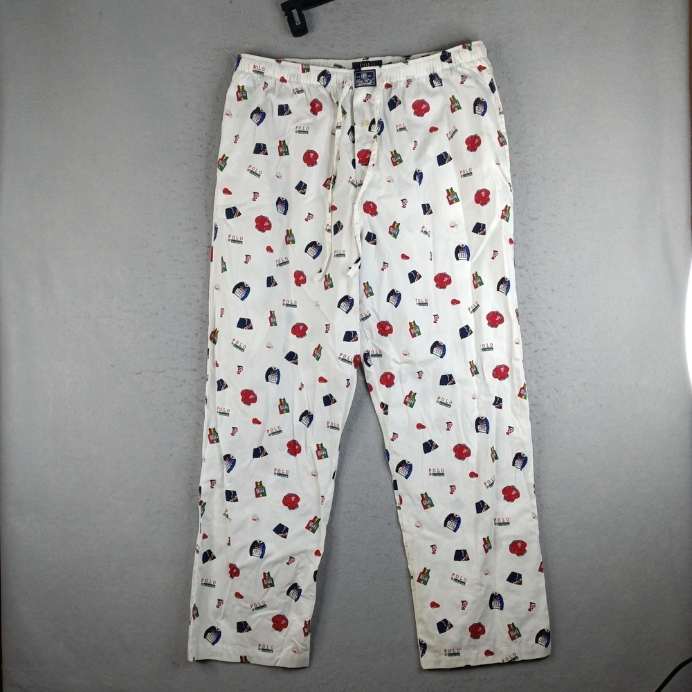 Polo Ralph Lauren Pants Mens XL White Polo Stadium 1992 Lounge Pajama Print